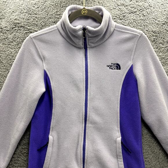 The North Face Women's XS Purple Two Tone Fleece Full Zip Jacket Mock Neck Warm - Picture 3 of 11